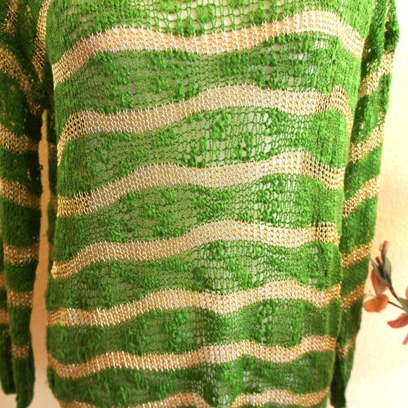 NWOT-Green & Gold Sheer Mesh Sweater - Picture 4 of 9